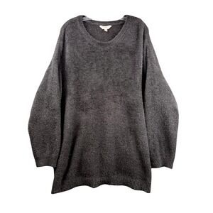 Womens 2X Black Soot Fuzzy Eyelash Knit Crewneck Sweater